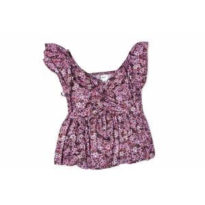 Japna Floral Peplum Blouse Women’s Small Pink Boho Smocked Back Flutter Sleeve